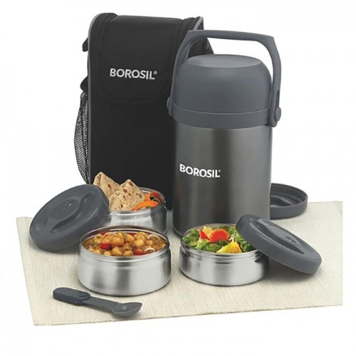 Borosil Hot N Fresh Stainless Steel Food Storage Container Tiffin Insulated Lunch Box Set of 3 Containers