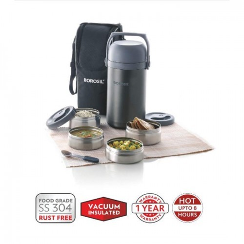 Borosil Hot N Fresh Stainless Steel  Food Storage Container Tiffin Insulated Lunch Box Set of 4 Containers