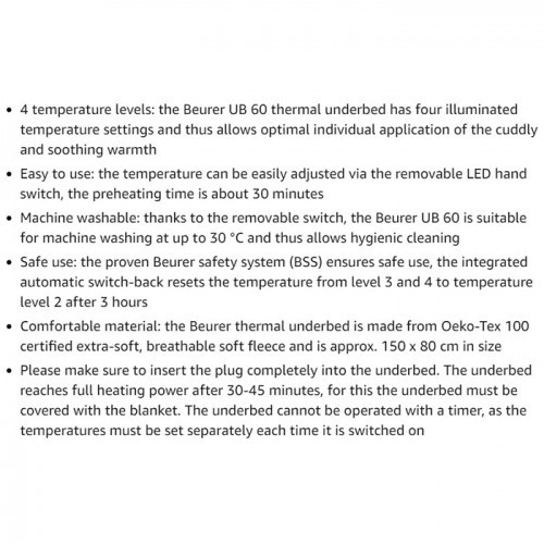 Beurer UB60 Heated Under Blanket