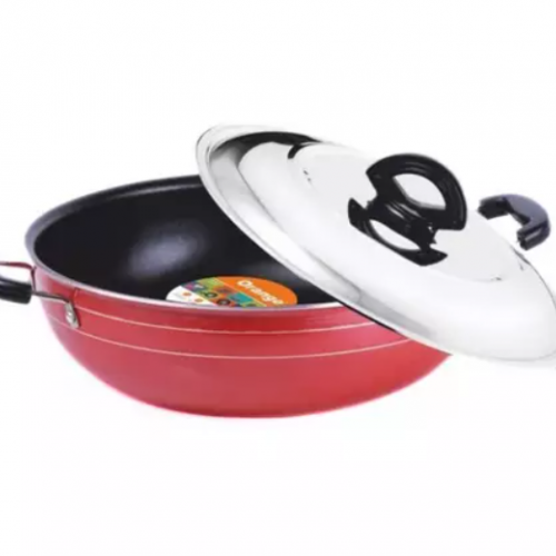 Orange Deep Kadai Stainless Steel Lid Non Stick 3.5L Cookware