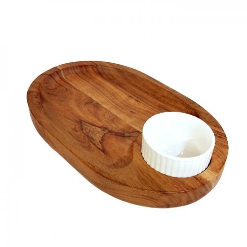 Chip & Dip Oval Acai Wood Platter with 1 Bowl 30Cm