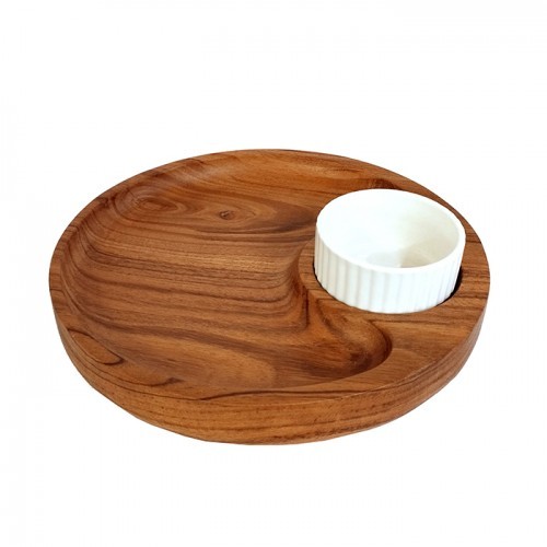 Chip & Dip Round Acai Wood Platter 25Cm