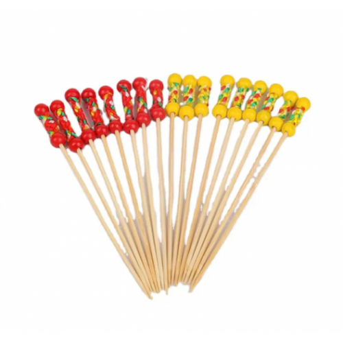 Bamboo Food Pick Lace Beaded Skewers Disposables 100pcs