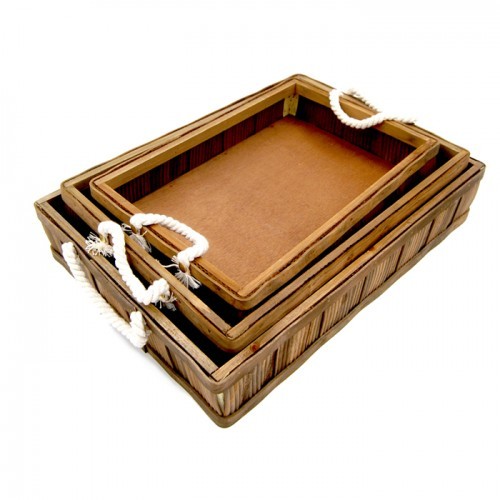 Bamboo Basket Gifting Tray Rectangle 3Pcs Set Home Decor Deals
