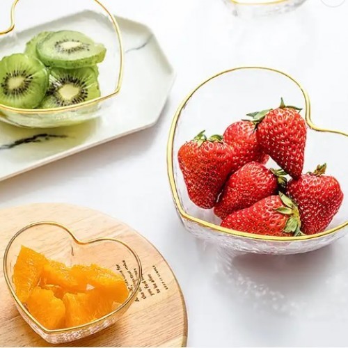 Glass Bowl Heart Hammered Gold Rim 15Cm Crockery Home Decor