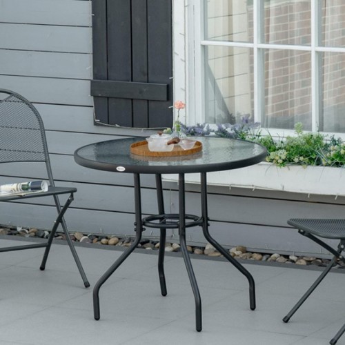 Outdoor Glass Table Round 80Cm