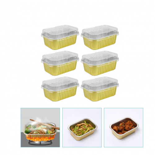 Golden Aluminium Dessert Rectangle Container with Lid 320Ml 1x50Pcs Disposables