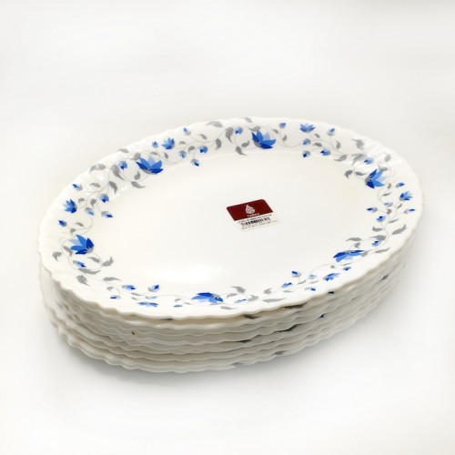 Endura Oval Plate Floral Blue 32Cm 6Pcs Set