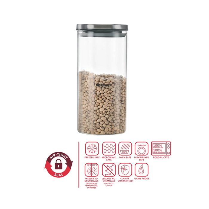 Borosil Classic Jar With Steel Lid Container 1200Ml Kitchen Hotel