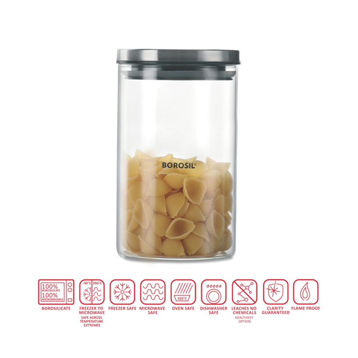 Borosil Classic Jar With Steel Lid Container 900Ml Kitchen Hotel