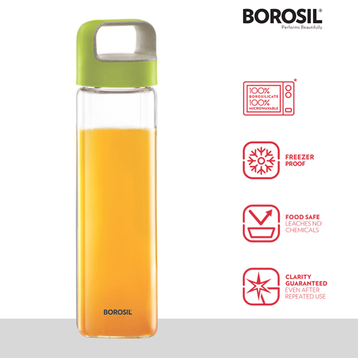 Borosil Neo Glass Bottle Green 500Ml