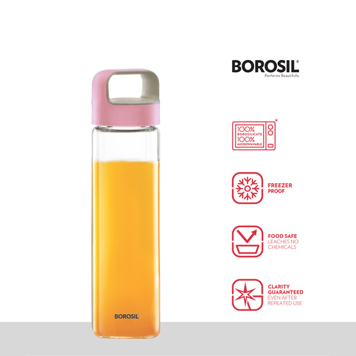 Borosil Neo Glass Bottle Pink 500Ml