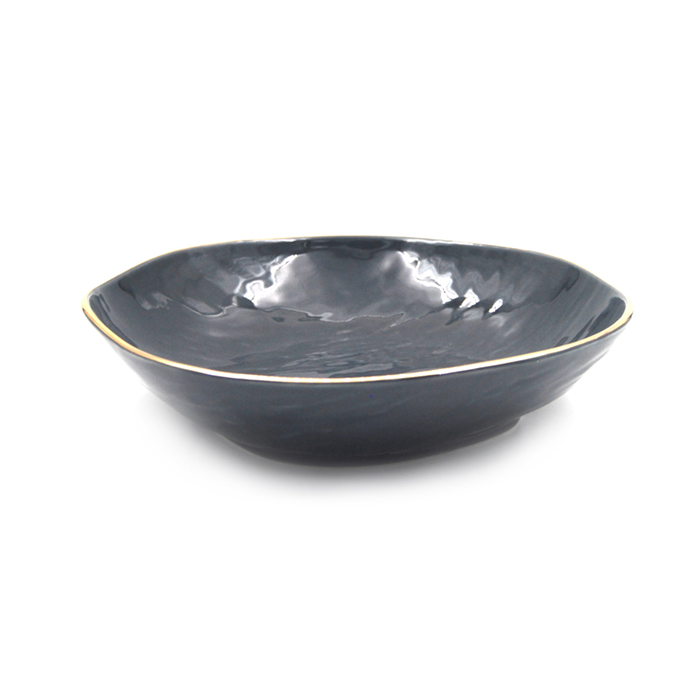 Ceramic Deep Plate Bowl Dish Gold Edge 18Cm