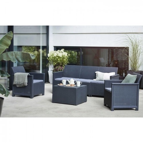Keter Emma 3 Seater Lounge Set Storage Table Outdoor Furniture