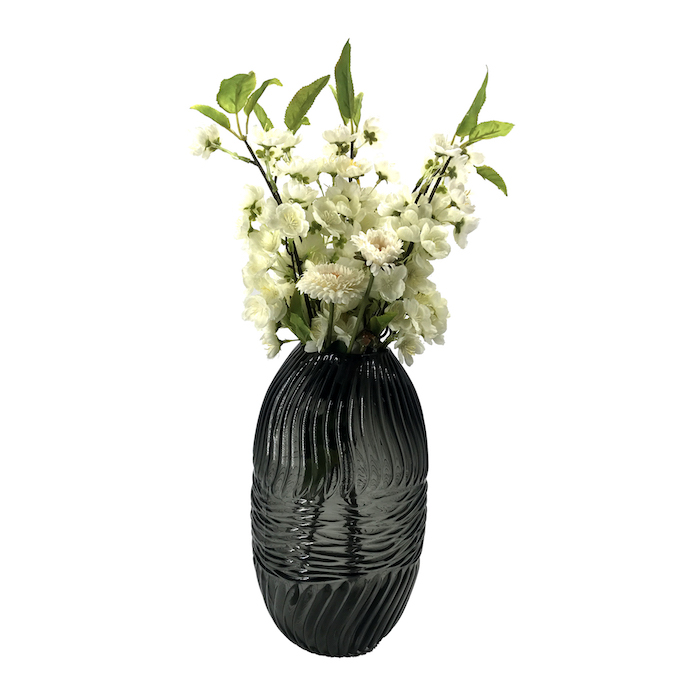 Glass Vase Lines Black 30cm Planters Home Decor