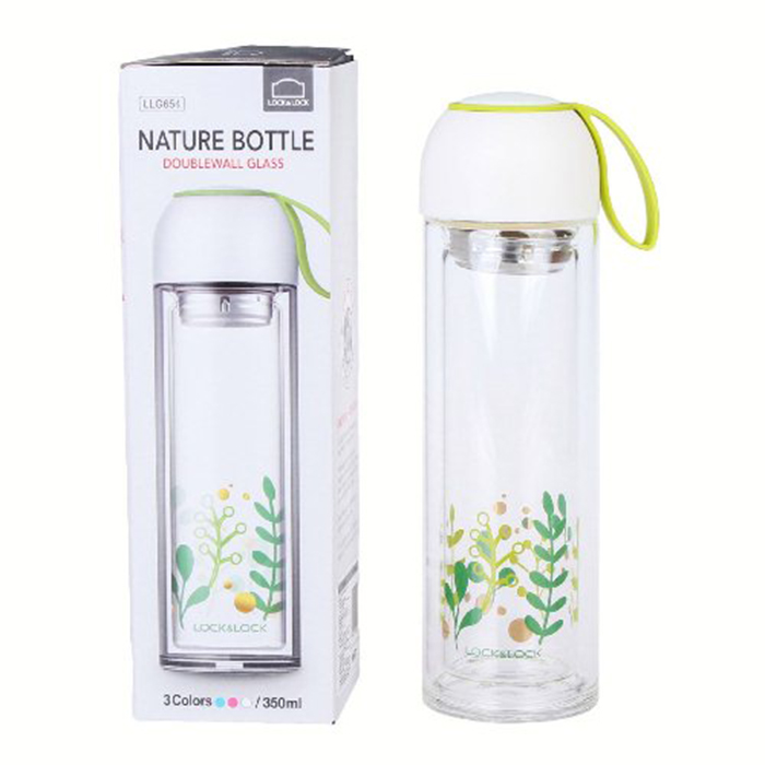 Lock and Lock Natural glass water bottle 350ml White Deals