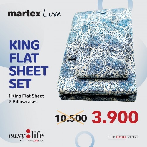 Martex Luxe King Flat  Bedsheet Set Design Blue