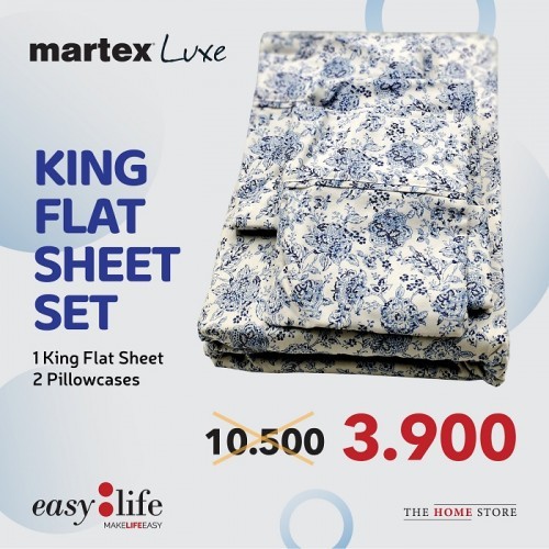 Martex Luxe King Flat  Bedsheet Set Blue Floral
