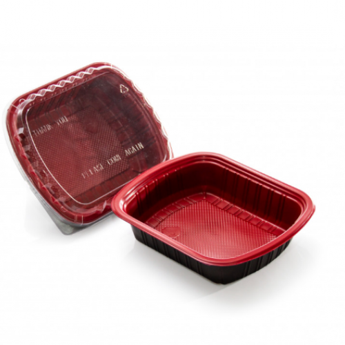 Black & Red Disposables Micro Container W/Lid 1set x 50pcs 750Ml