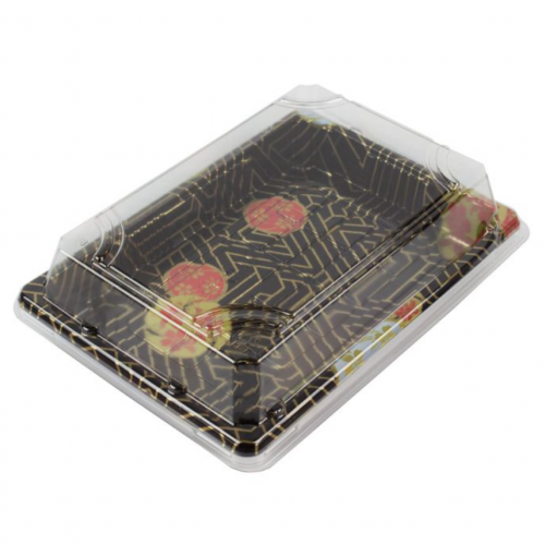 Disposable Black Sushi Tray W/Lid 1.0 1set x 50Pcs