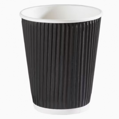 Disposable Black Ripple Paper Cups 8 OZ 1set x 25Pcs