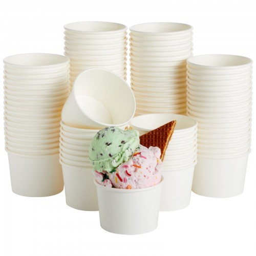 White Disposables Ice Cream Cup 8 Oz 1set x 50pcs