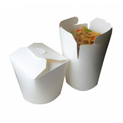 White Disposables Noodle Paper Box Round 16 Oz 1set x 50Pcs